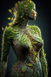 Portrait of beautiful mother nature maiden illustration. Mythology elegant dryad woman. Magical forest nymph. Ecology green power concept. AI generative image.