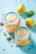 Sweet pickled pears with spices and sugar.