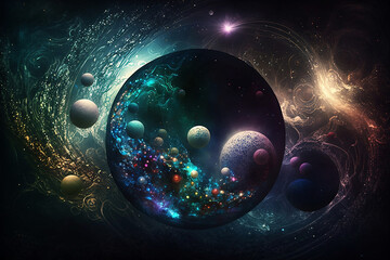 Wall Mural - universe and fantastic planets in space on a dark background
