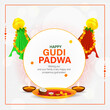 Beautiful white traditional vector greeting card design for Happy Gudi Padwa spring festival ( Lunar New year).