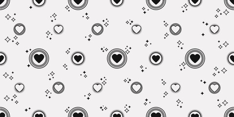 Poster - Black hearts in circles. Seamless pattern for print, interior design, fabric, various surfaces.