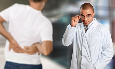 Poster - The doctor examines young patient about symptoms.