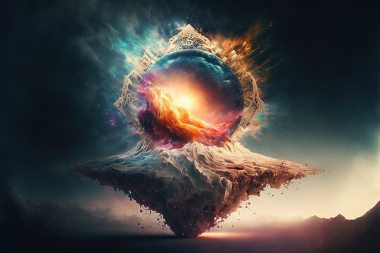 A digital painting of a person's head with a fireball in the center of it's body a detailed matte painting fantasy art highly detailed digital painting