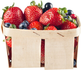 Wall Mural - Strawberries with Blueberries and Cranberries in Basket - Isolated