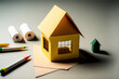 © AkuAku - business ideas concept of a house with a paper model of a house on a textured background. Generative AI