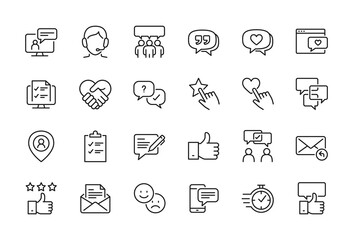 testimonial, user feedback and customer support related icon set - editable stroke, pixel perfect at