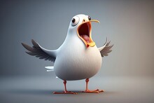 Cute 3D Cartoon Of Seagull Character. Generative AI
