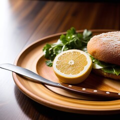 lemon on a plate and vegetable bread