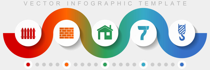 Aufkleber - Home building infographic vector template with icon set, miscellaneous icons such as fence, brick wall, home, gutter and crane hook for webdesign and mobile applications