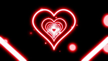 Poster - red Neon Lights Love Heart Tunnel Background Loop, motion graphic design