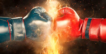 Boxing Gloves Clashing In Fire