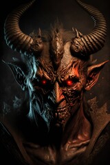 Wall Mural - demonic creature generative ai portrait Monster creature Portrait 3D illustration with dramatic lighting in a front position reflecting the cultural heritage of another world