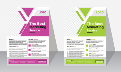 Corporate business flyer template design set with Light green and Light violet