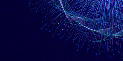 Abstract image of neural connections on blue background. Technological background for a design on the theme of artificial intelligence, big date, neural connections.