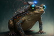 Futuristic robotic cane toad with electricity generating from it's back. AI Generated
