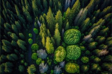 top ariel view drone shot of a Dense forest generative ai illustration