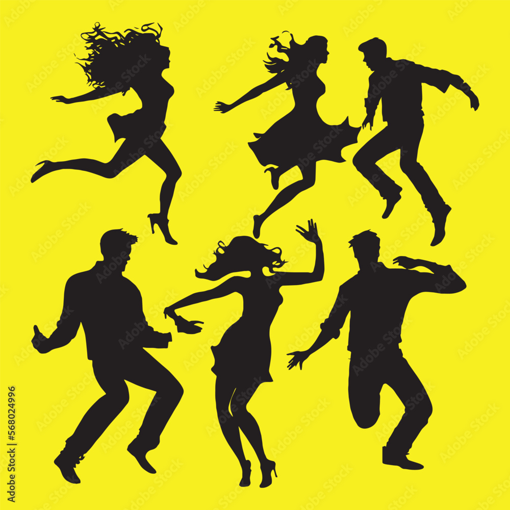 Set Dancing Group silhouettes of dancing people group vector illustration. Dancing man ...