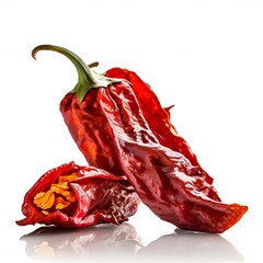 Wall Mural - red hot dry chili peppers isolated on white background. with focus stacking