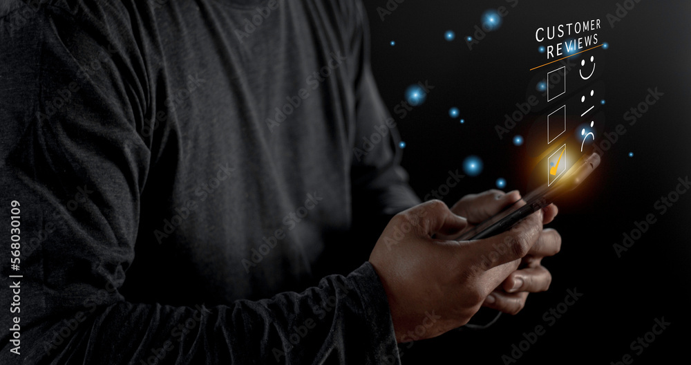 Customer Experience dissatisfied Concept, Unhappy Businessman Client with Sadness Emotion Face on smartphone screen, Bad review, bad service dislike bad quality, low rating, social media not good.