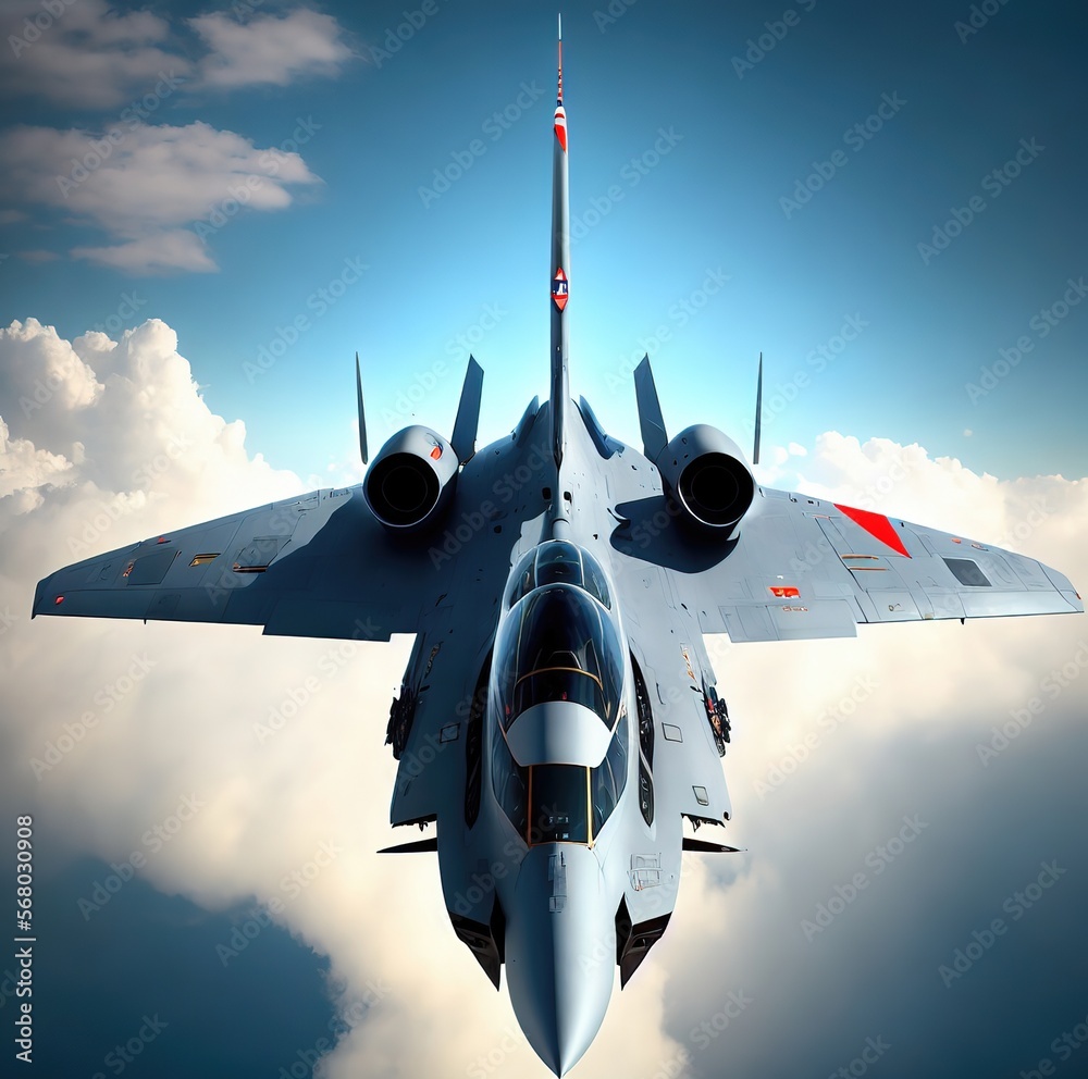 jet fighter in the sky and cloud, generative art by A.I.