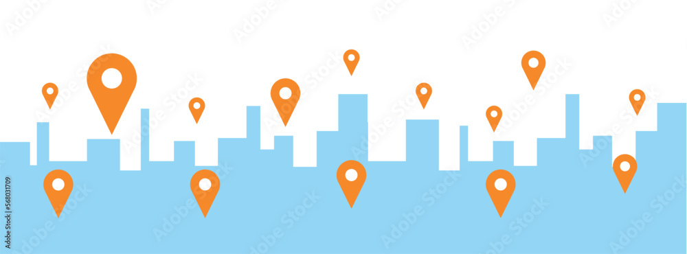 Map with pin. Red direction pointer on folded city map, gps navigation ...