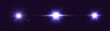 Set Of Purple Glowing Light Effects Isolated On Transparent Background. Light Lines. Solar Flare With Rays And Glare. Glow Effect. Starburst With Shimmering Sparkles. 