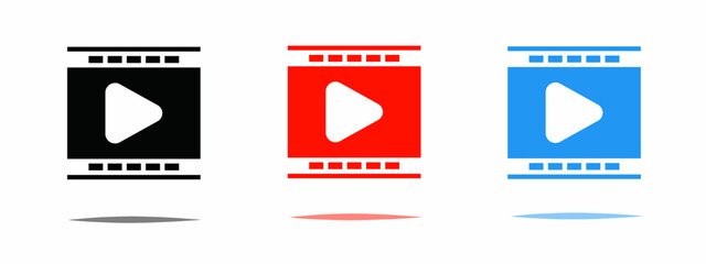 Poster - Video player icon illustration set with shadow. Stock vector.