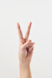 © BRS images - 손가락으로 V 자 모션을 취한 여성의 손