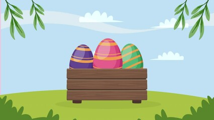 Sticker - spring eggs painted in wooden basket