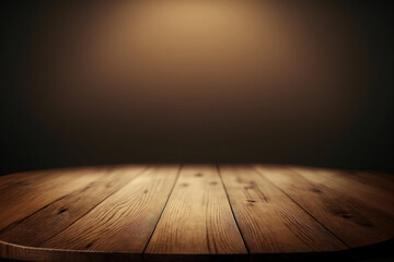 Poster - empty wood table with copy space for montaging your design or product Brown blank board with hazy, abstract background. Generative AI