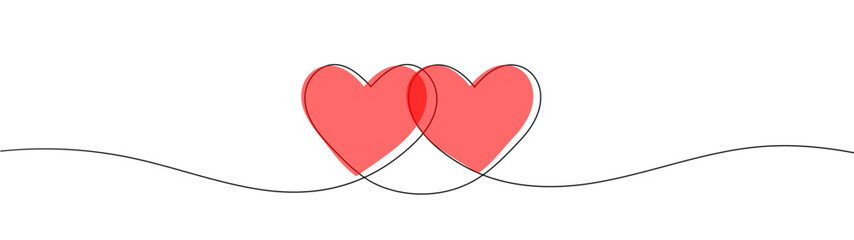 Wall Mural - continuous line drawing of love sign with two hearts embrace minimalism design on white background r
