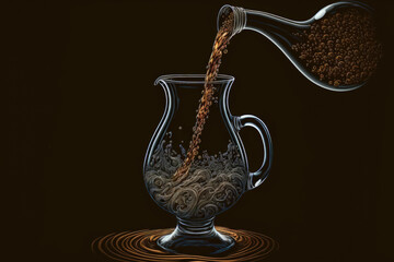 Wall Mural - On a black background, water is poured into a glass from a decanter. Generative AI