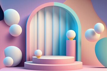 Poster - a basic pastel scene with an abstract background for a podium show or product presentation. Generative AI
