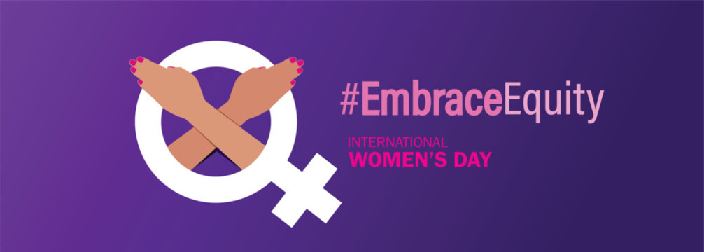 international women's day 2023, campaign theme: embrace equity. women's day banner vector illustrati