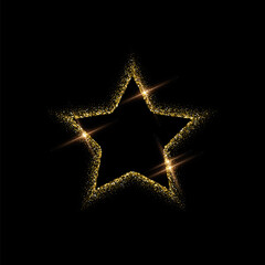 Wall Mural - star shape gold frame made of glitters with bright glow light effect vector illustration. abstract g