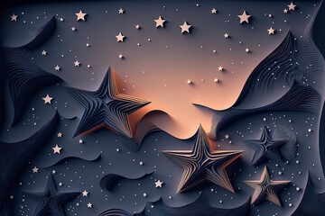 Abstract night starry sky with crescent and moon made of paper. AI