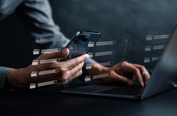 Aufkleber - Document Management System, online documentation database and process automation to efficiently manage files, documentation in enterprise with ERP. Corporate business technology, DMS
