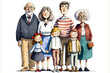Vector illustration of an Italian family with members of all generations. A great descent passing on their happy heritage.