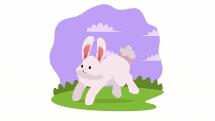 Wall Mural - cute rabbit running in landscape