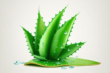 Sticker - Sliced aloe vera leaf with splash of water isolated on white background. Generative AI