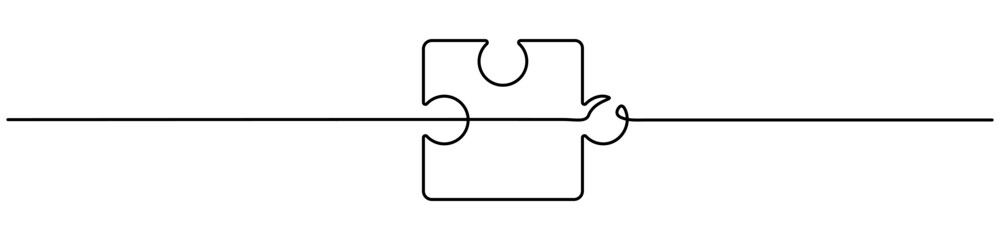 Poster - Puzzle continuous line art. Jigsaw piece one line drawing. Vector isolated on white.
