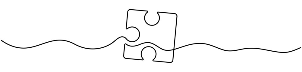 Poster - Puzzle continuous line art. Jigsaw piece one line drawing. Vector isolated on white.