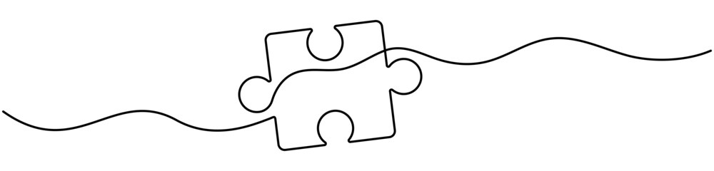 Poster - Puzzle continuous line art. Jigsaw piece one line drawing. Vector isolated on white.