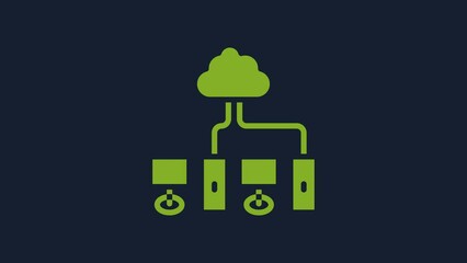 Poster - Yellow Computer network icon isolated on blue background. Laptop network. Internet connection. 4K Video motion graphic animation