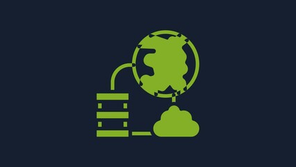 Poster - Yellow Network cloud connection icon isolated on blue background. Social technology. Cloud computing concept. 4K Video motion graphic animation