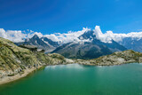 Fototapeta Góry - The scenic view of Lac Blanc.  Lac Blancs in Chamonix France, One of the most popular destinations for hikers in Chamonix.