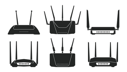 Router vector black set icon. Vector illustration internet modem on white background . Black set icon router.