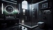 典型的なサイバーパンクの設定 ジェネレーティブ AI を搭載した、黒とグレーで装飾されたシャワー付きのサイバーパンクをテーマにしたバスルーム