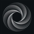 Spiral with lines in circle as endless symbol. Abstract geometric art line background, logo, icon or tattoo. Psychedelic rotating optical illusion.
