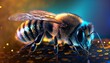A close-up of a bee on a honeycomb, Bee and honey. Generative AI.